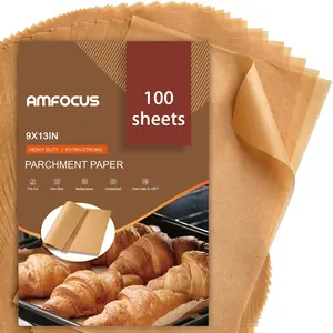 9x13 In 100PCS Unbleached Non-Stick Precut Baking Parchment Paper Sheets Quarter Sheet Size for Baking Grilling Air Fryer Steaming Bread Cakes Cookies