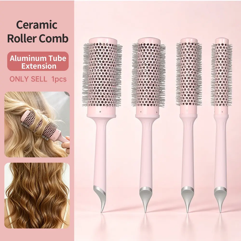 Aluminum Ceramic Heat Conduction Round Comb, Quick Heating Anti-Static Hair Brush, Sharp Tail Pick Handle, Women's Volumizing Hair Comb