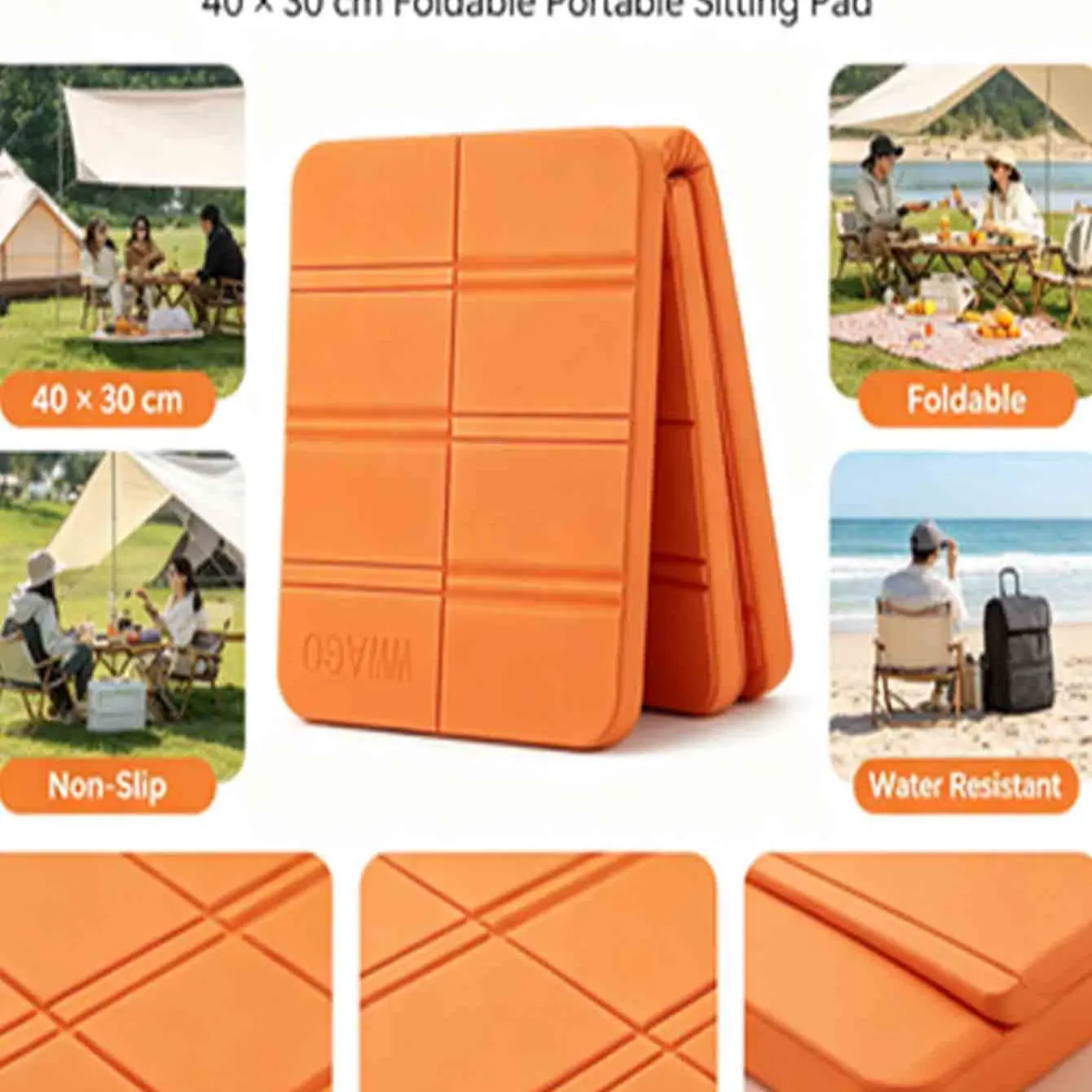 Portable Foldable Outdoor Seat Pad 40x30cm, Waterproof Camping Foam Cushion, Lightweight Folding Seat for Picnic, Hiking, Beach, Stadium, Backpacking