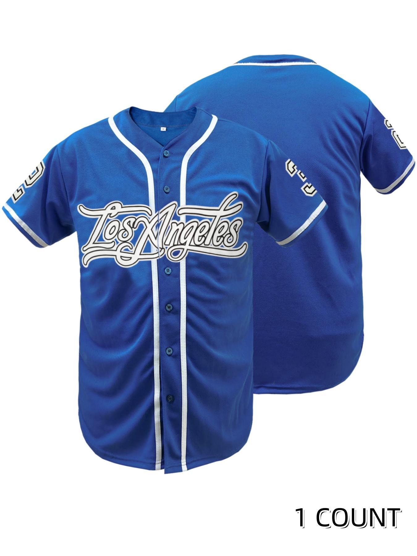 Men's Letter & Number Embroidered Contrast Binding Baseball Jersey, Jersey Shirt, Casual Short Sleeve V Neck Baseball Top for Summer, Fashion Men's Clothes for Daily Wear