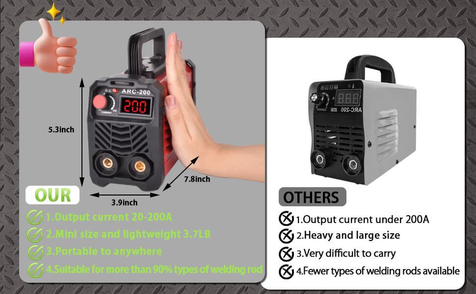 200Amp 20PCS Rods Stick Welder, Super MINI Portable Welding Machine, IGBT Inverter Welder Machine 110V with Hot Start Arc Force Anti-Stick, for 1/16"-1/8" Rod ARC Welder, 2 Chip Hammers (Red)
