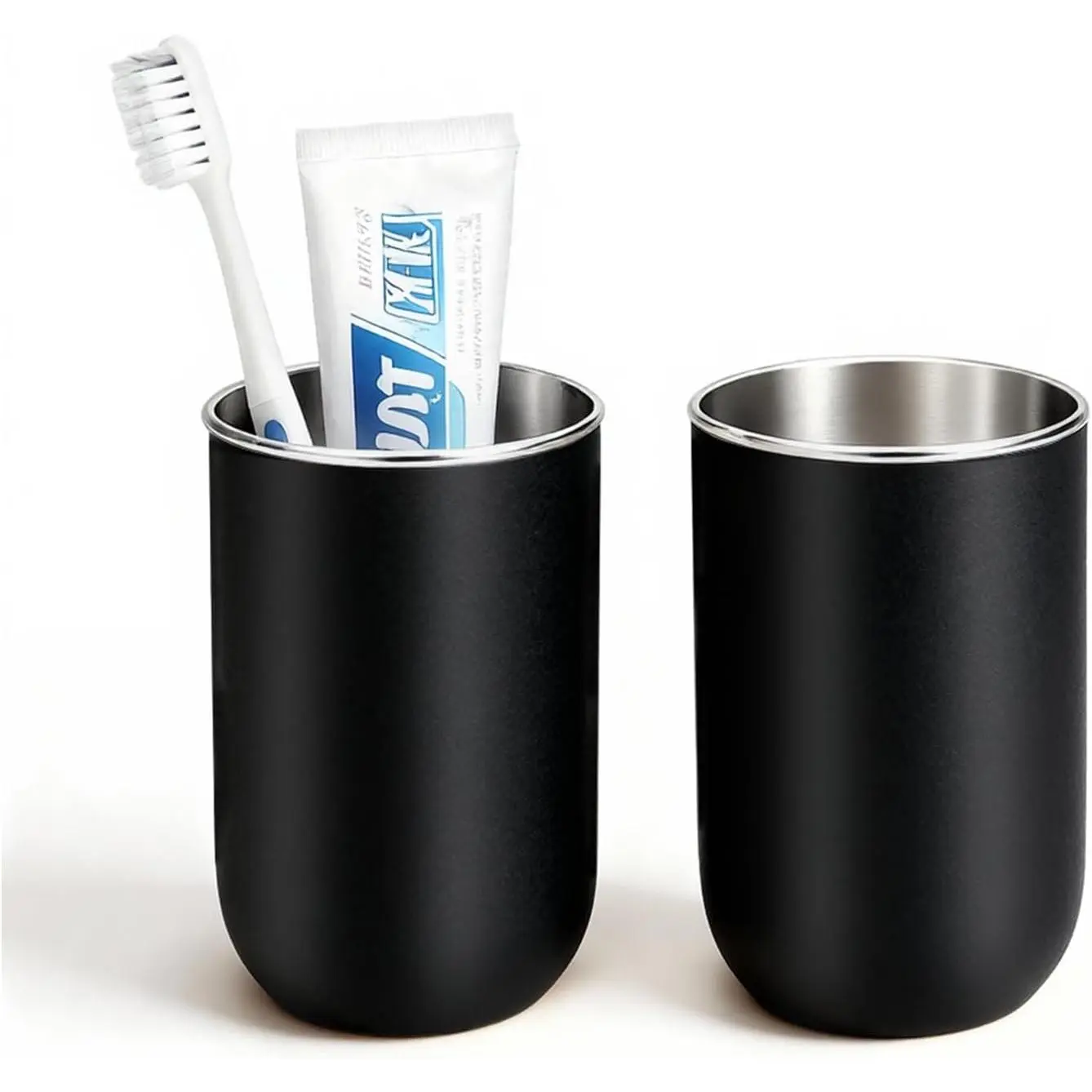 Unbreakable Stainless Steel  Holder Tumbler Cup for Bathroom 13oz |   Bathroom Tumbler Cup &  Brush Holder, Mens Countertop  Organizer Storage Set, Black 2 Pack