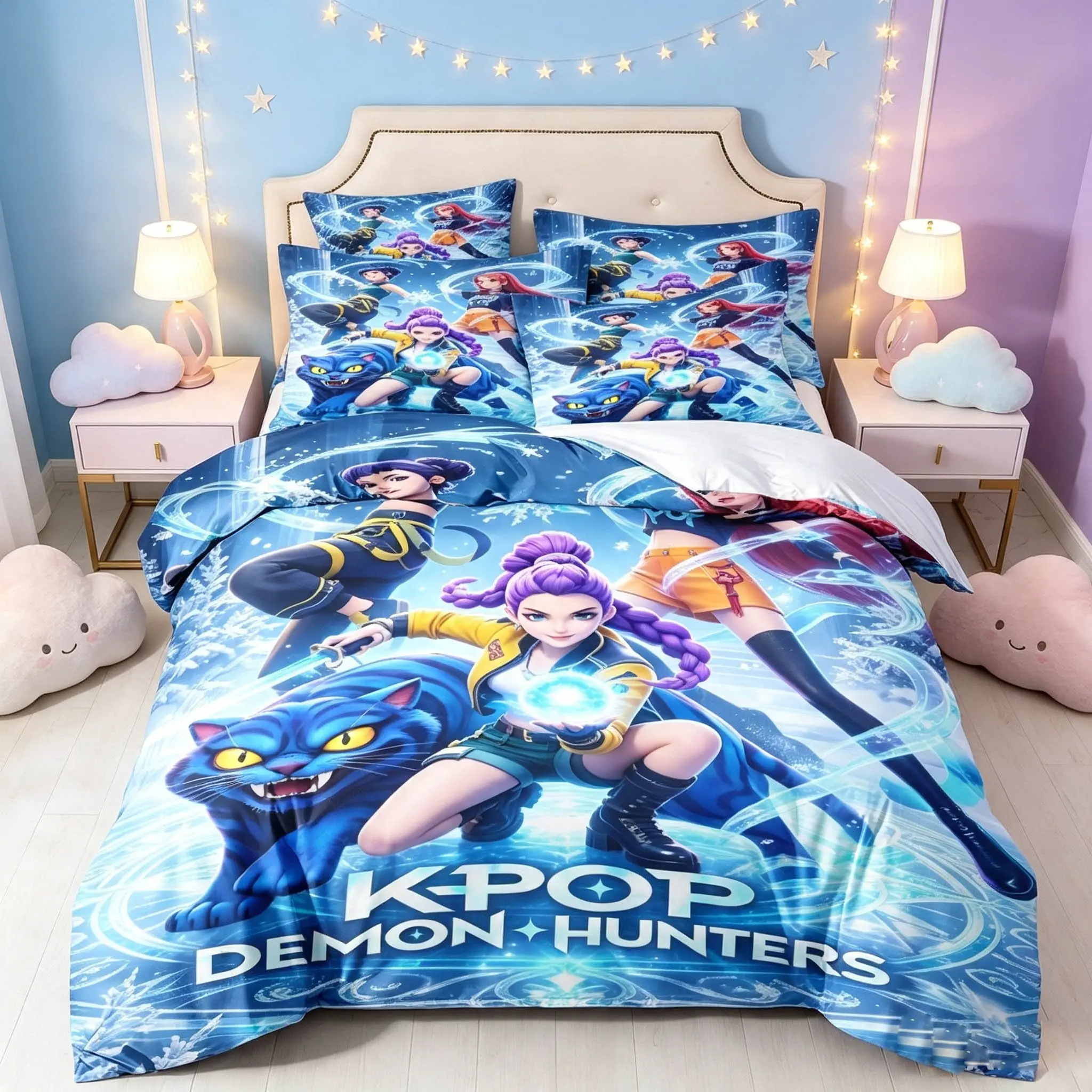 3-Piece Kpop Bedding Set, Devil Hunter Girl Group Pattern, Soft Quilt Cover and Pillowcases, Single/double Size, Perfect Gift