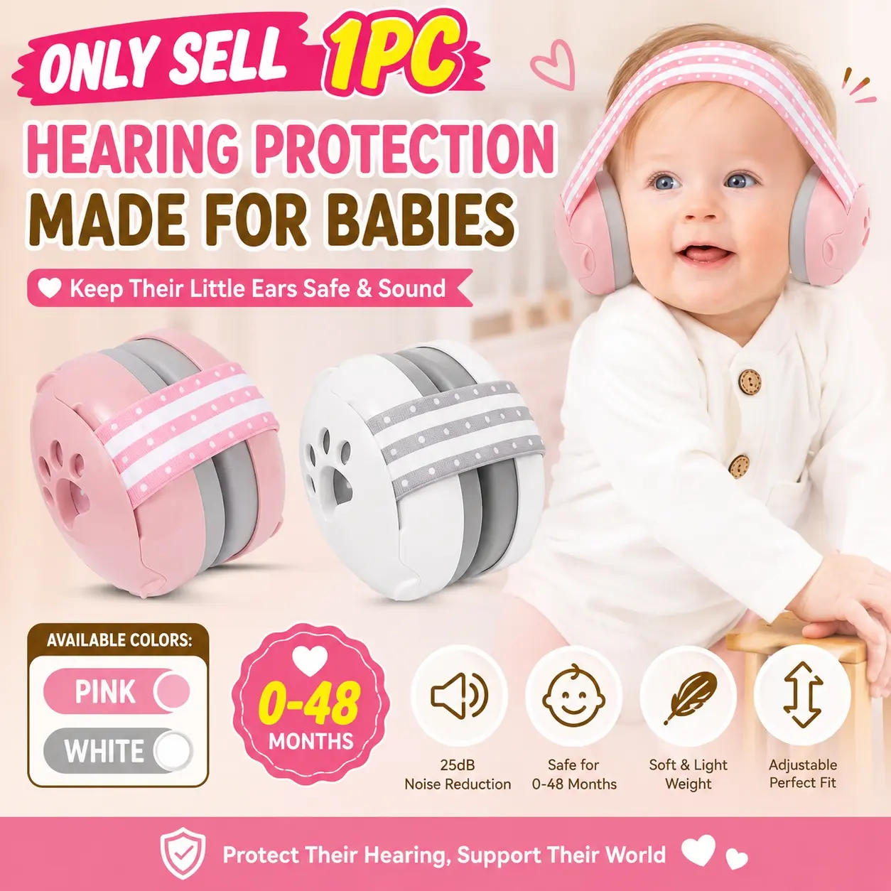 1pc earmuffs with an elastic headband, suitable for flying noise-reducing use, protect hearing, prevent eardrum damage, and improve sleep—early education materials