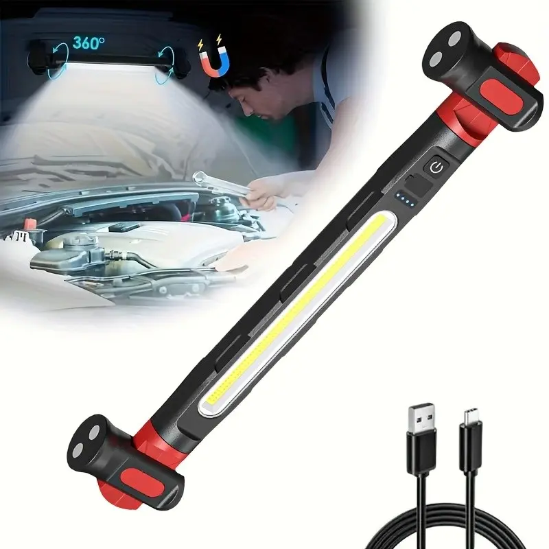 3000-Lumen Hanging LED Work Light Strip, High Brightness Portable Inspection Lamp, Long-Lasting Battery, Stable Design for Vehicle Repair, Camping Emergency Lighting