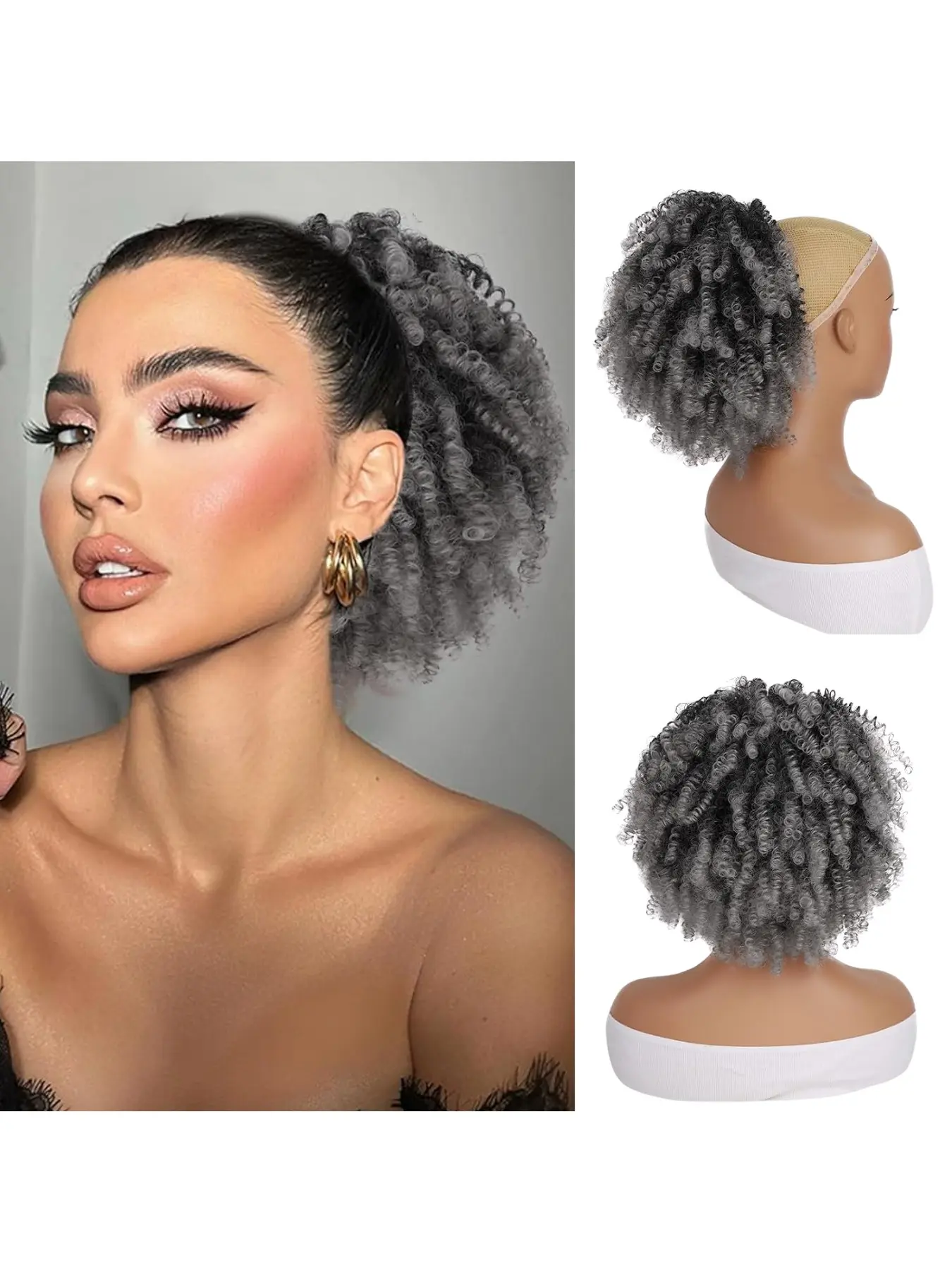 Drawstring Puff Ponytail Extension Protective Style 10 Inch Short Afro Deep Kinky Curly Pony Tails Hairpieces  Easy Install Soft Tangle-Free Synthetic Hair Full Bouncy Style for Daily 