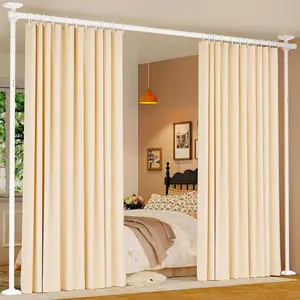 Remote LED Voltage Display Battery Switch Goovilla Room Divider for Room Separation, Tension Curtain Rods No Drilling, 4-10ft(H) 28-70inch(W) Adjustable Temporary Privacy Wall Divider, Heavy Duty Freestanding Space Partition Separator, White