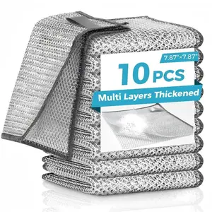 10 Counts Non-Scratch Steel Wool Dishcloth Set, Multi-Purpose Wire Dishwashing Rags Durable Cleaning Pads for Kitchen Bathroom Home, Household Cleaning Supplies Tools, Ideal Christmas Gift Kitchen Essentials