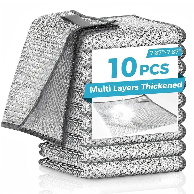 10 Counts Set Non-Scratch Steel Wool Dishcloth - Multi Purpose Wire Dishwashing Rags Kitchen Towels and Dishcloths Sets Durable Cleaning Pads Bathroom Home Essentials Cleaning Supplies Tools��Essential Kitchen Items for Christmas G