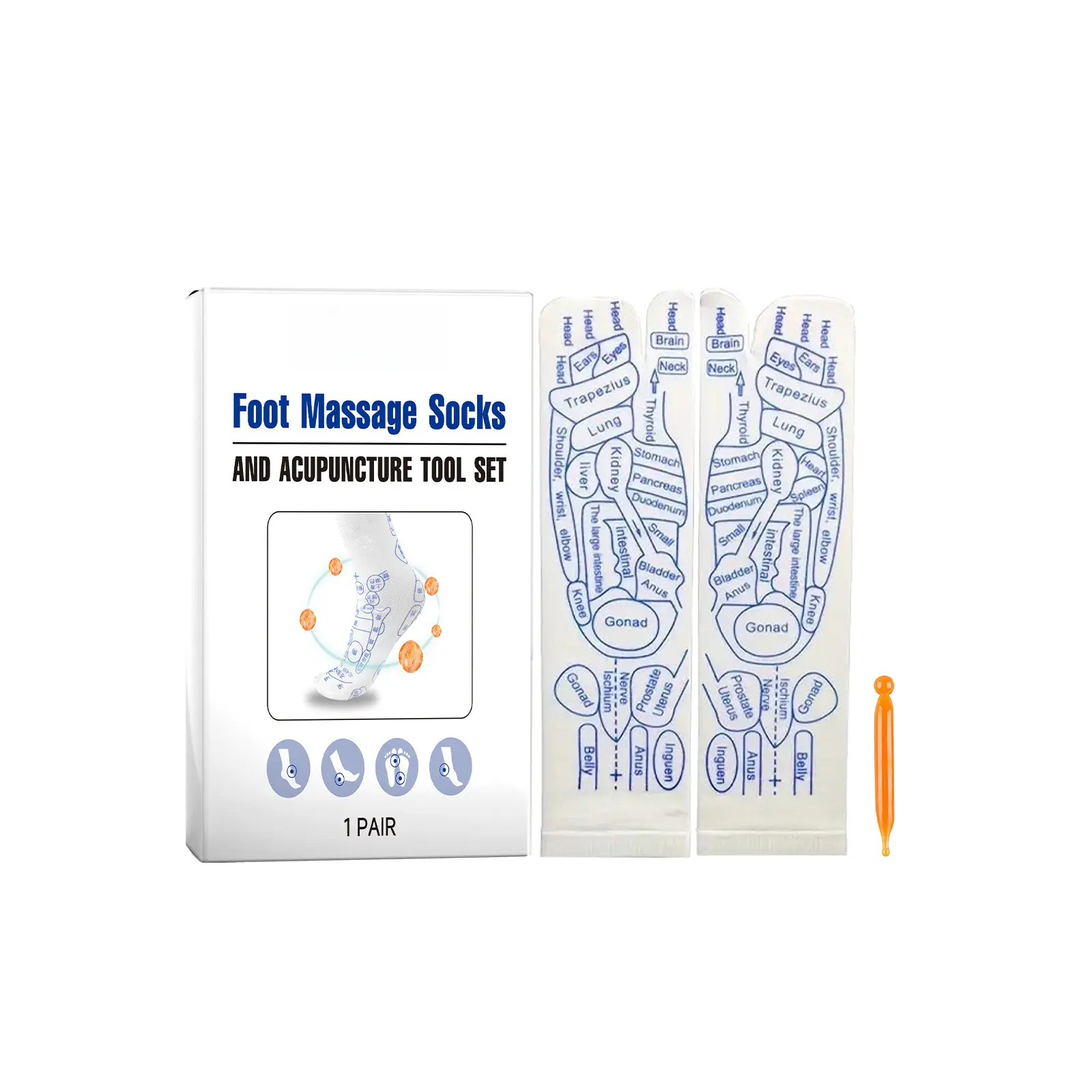Foot Massage Set with Reflexology Socks & Massage Tool, Foot Care Kit for Relaxing Tired Feet and Daily Comfort