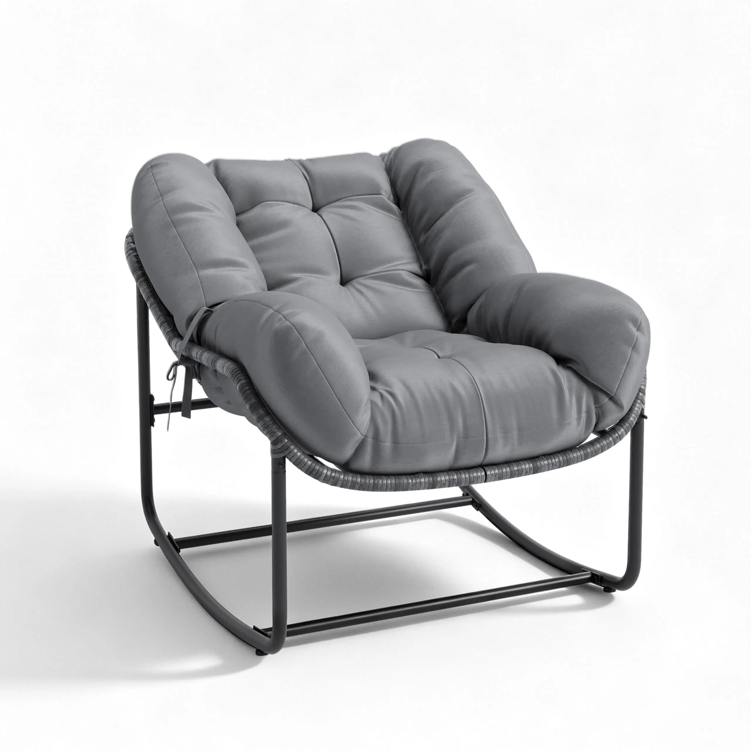 Garvee Patio Rocking Chair Set,Indoor Outdoor Padded Rocking Chair,Oversized Papasan Chairs,Wicker Egg Rockers, Lounge Chair for Patio, Living Room, Bedroom, or Porch,Grey
