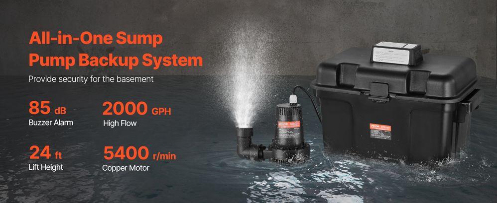 Spring new arrivals Basement Emergency Back-Up Sump Pump Backup Sump Pump System 2000GPH 0.17 HP