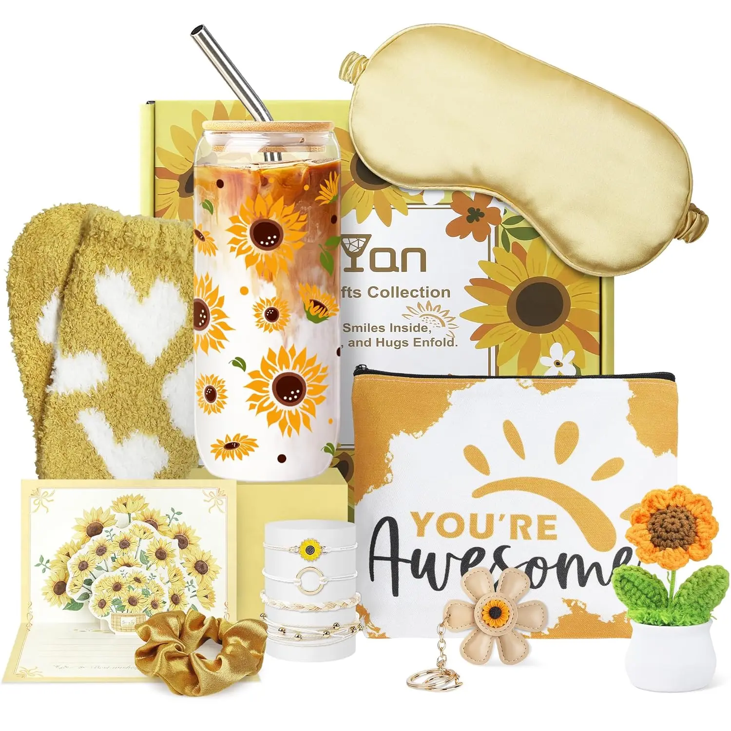 Joeyan Birthday Gifts for Women, Sunflower Gifts Basket for Women, Sending Sunshine Get Well Gifts for Her, Bestie, Sister, Mom, Best Friends, You Are Awesome Appreciation Inspirational Gift