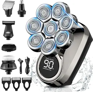 8D Head Shavers for Bald Men,Waterproof 6-in-1 Bald Head Shaver for Wet/Dry Use,Multifunctional Shaving Head,Washable Digital Display,Long Battery Life