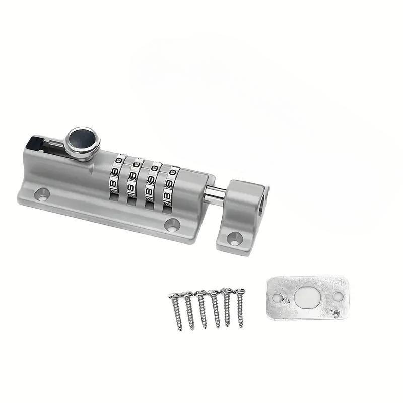 Customizable 4-Digit Combination Slide Latch Lock, Metal Barrel Bolt Door Security, Adjustable Password Setting, Assembly Required