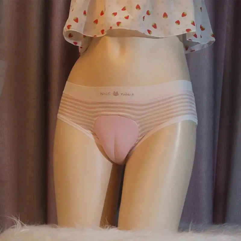 Mens Crossdresser Panties Japanese Striped Bulge Hiding Gaff Underwear Fake Vagina Panties Cd Drag Sissy Hollow Back Briefs