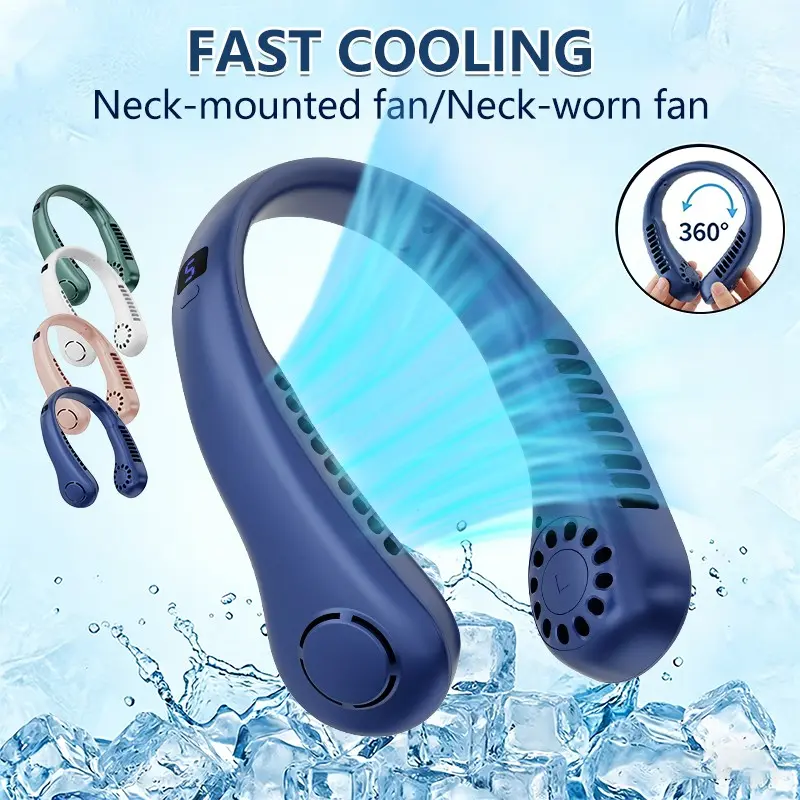 Portable Neck Fan, Rechargeable USB Cooling Fan, Adjustable Size, 5-Speed Leafless Design, 1200mah Long Battery Life, Ideal for Outdoor Activities, Bladeless Neck Fan