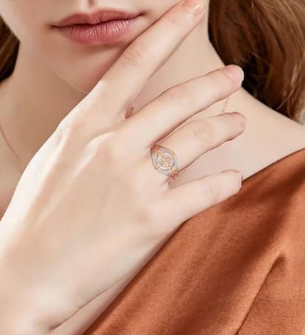 925 Sterling Silver Rose Gold Plated Celtic Knot Ring - Witch Knot Jewelry, Cubic Zirconia Decorated S925 Witches Knot Ring, Witchtok Pagan Jewelry