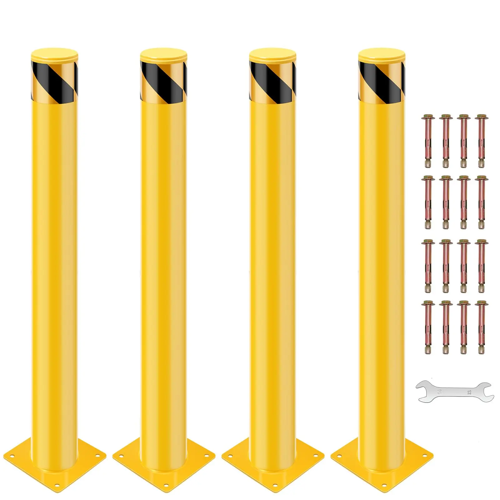 【Garvee】4 Pack Metal Heavy Duty Removable Steel Safety Bollard Posts - 48 in High, 4.5 in Diameter - Surface Mounted, Easy Bolt-Down Installation - Parking Barrier for Circulation Control, Lot Security - Includes 16 Anchor Bolts