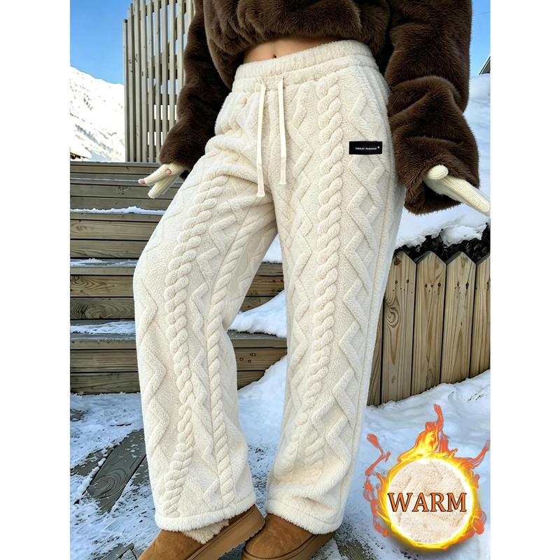Ladies' Warm Casual Pants, Thickened in Autumn and Winter, Fashionable Knitted Jacquard Texture Design - Soft and Comfortable Touch, Winter Snow Outdoor Casual Pants