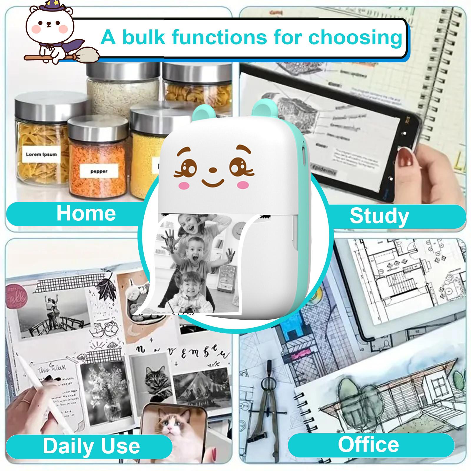 Kids Bluetooth-compatible Printer Gift Set, Portable Mini Wireless No Ink Printer with 5 Paper Rolls & Color Pens, Perfect Birthday Xmas Gift