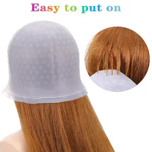 Hair Coloring Highlighting Cap with Crochet Hook Reusable Poked Hole Highlight Pull Through Caps Dye Tipping Frosting Cap for Women Men Dyeing Staining Hairdressing Hair Salon Tools