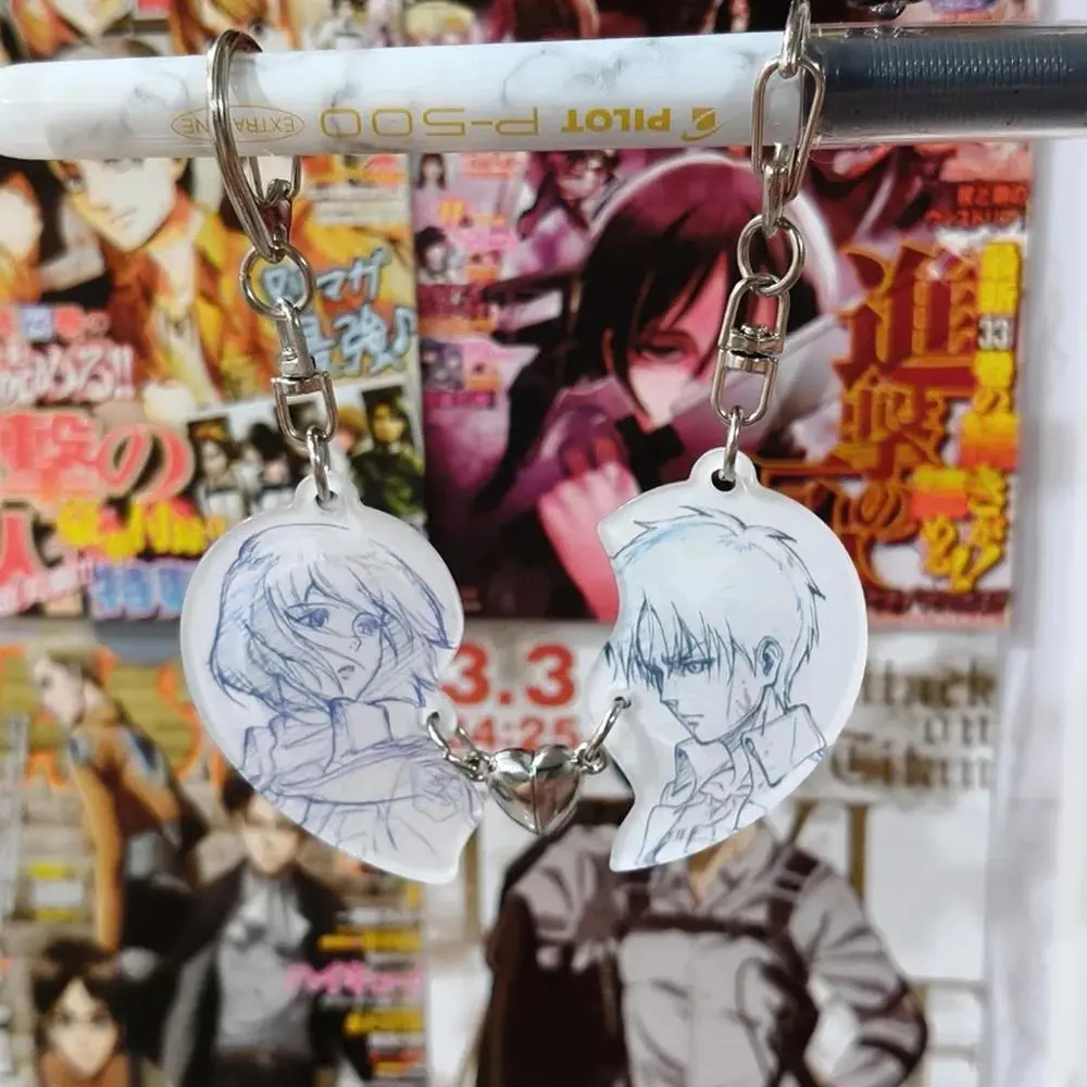 Anime Attack on Titan Mikasa Ackerman Heart-Shaped Acrylic Keychain 2-Set - Backpack Pendants, Role Play Cosplay Accessories, Friends Gifts, Heart Shape