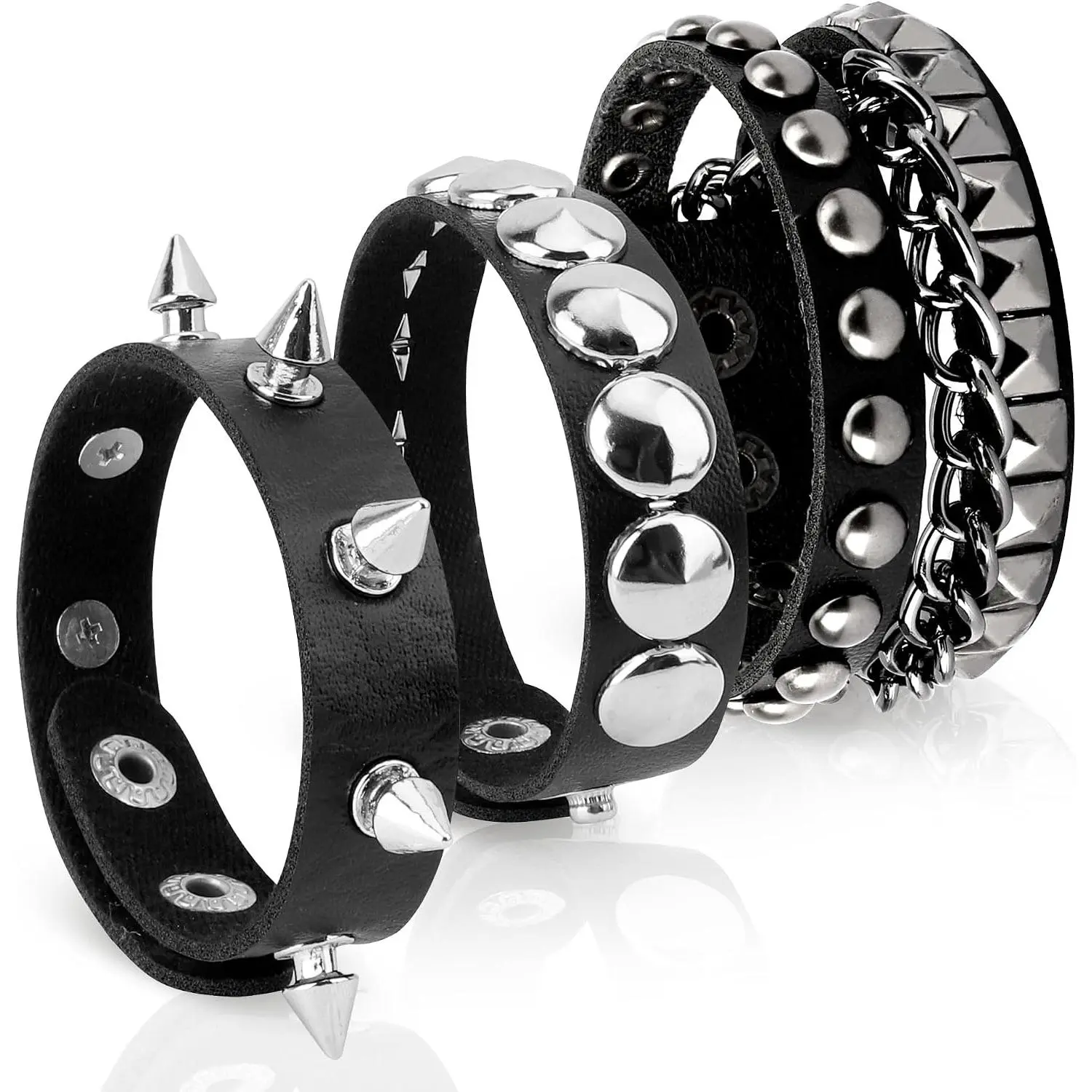 Studded Leather Bracelet for Men & Women - Punk, Gothic & Grunge Accessories - 3 Packs