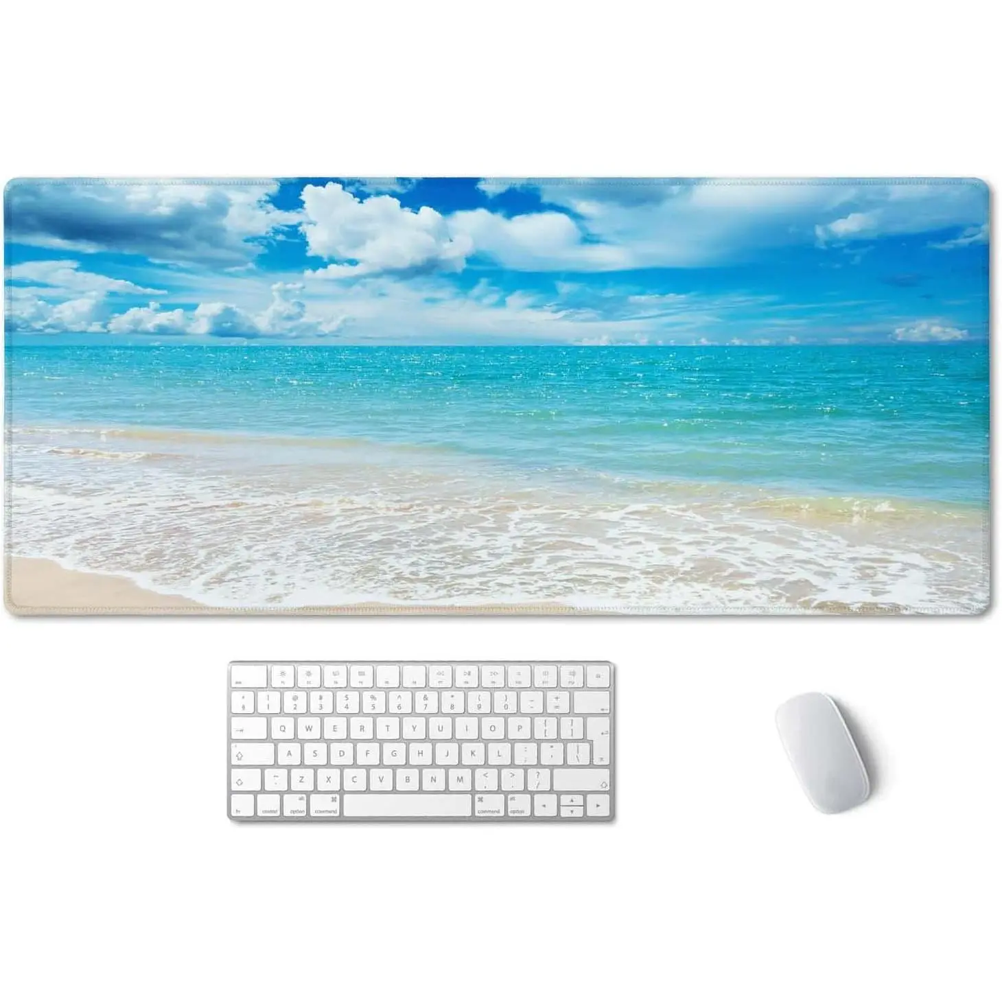 Gaming  Pad, Extended  Pad, 35.5x15.7inch XXL Large Big  Keyboard  Mat Desk Pad with Non-Slip Base and Stitched  for  Office Gaming Work, Beaches Sunny Day