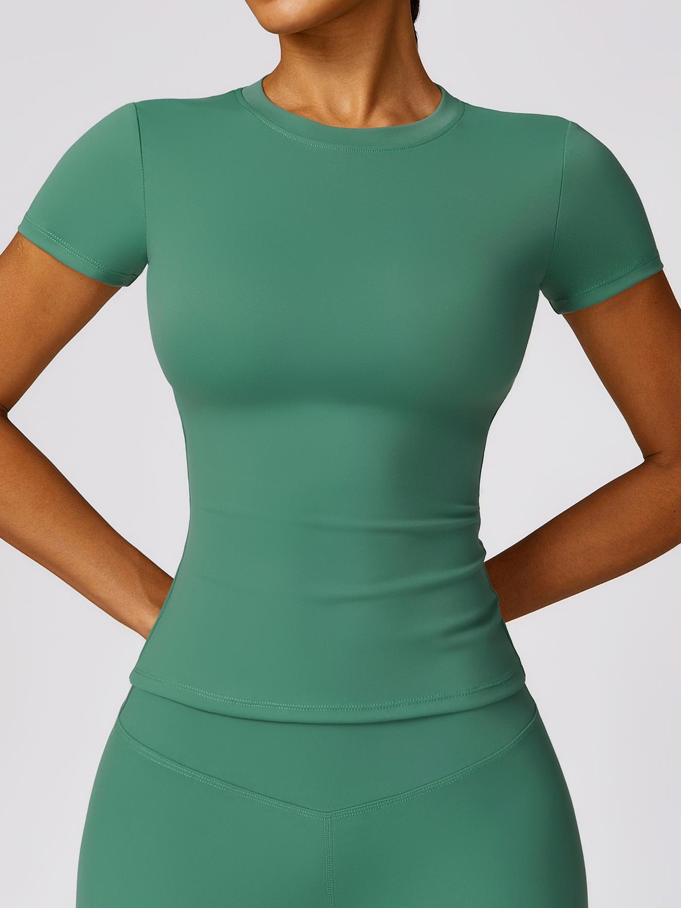 5 Women's Patchwork High Elastic Soft & Comfortable Round Neck Flat Shoulder Short Sleeve Yoga Clothes, Athletic Activewear, Four Seasons Outdoor Running, Cycling, Mountain Walking, Home T-shirt Gym Training