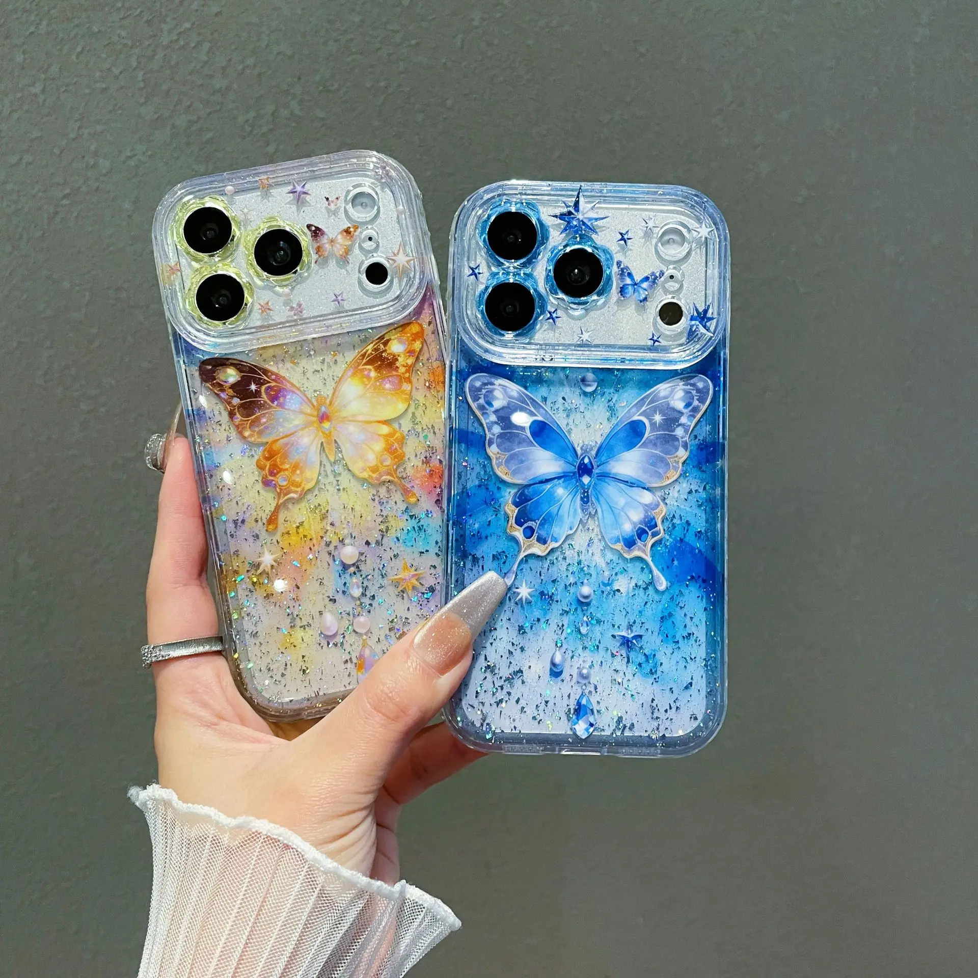 Compatible with iPhone 17 Pro Max/16pro/15/14 Glitter Butterfly Shockproof Full-Coverage Case HNZ0220