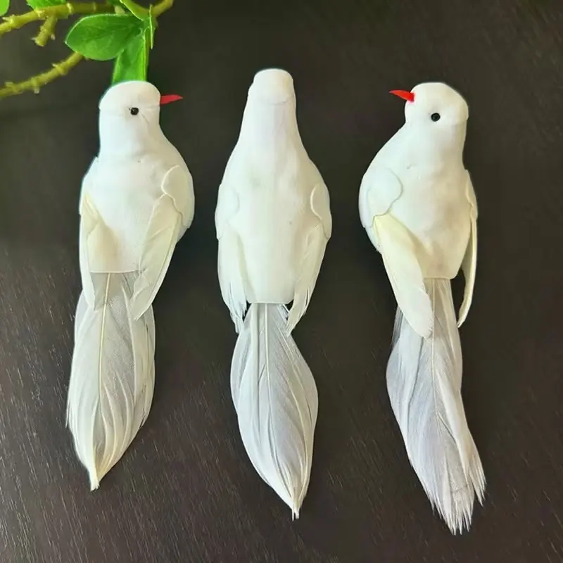 3/6 Pcs Feathered Dove Clip Decor, Foam Filled Hanging Ornament, Home Garden Balcony Wreath, Christmas Tree Decoration, Boho Wedding Decor, Wedding Party Gift