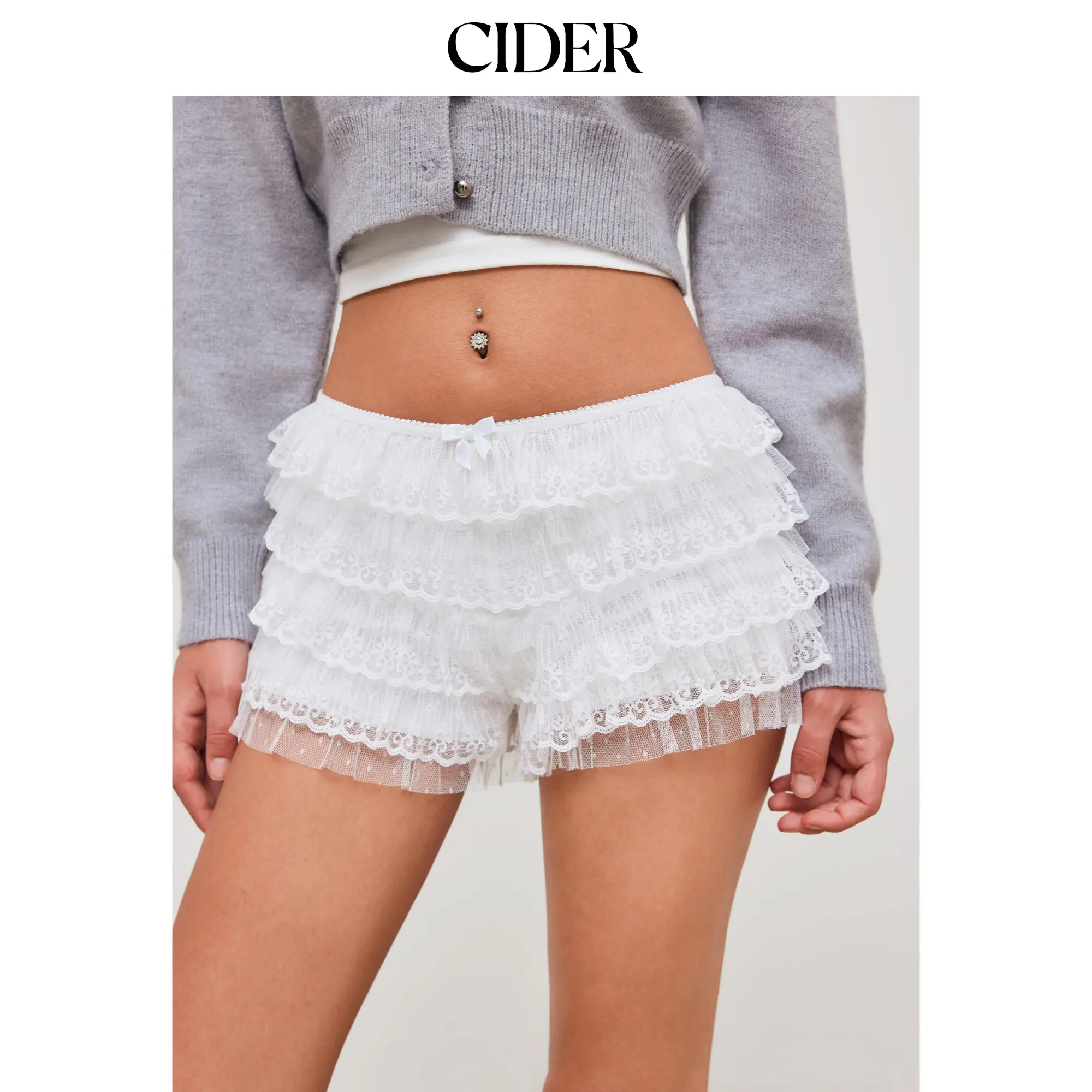 Cider [size 2-10] Lace Low Rise Floral Layered Micro Shorts
