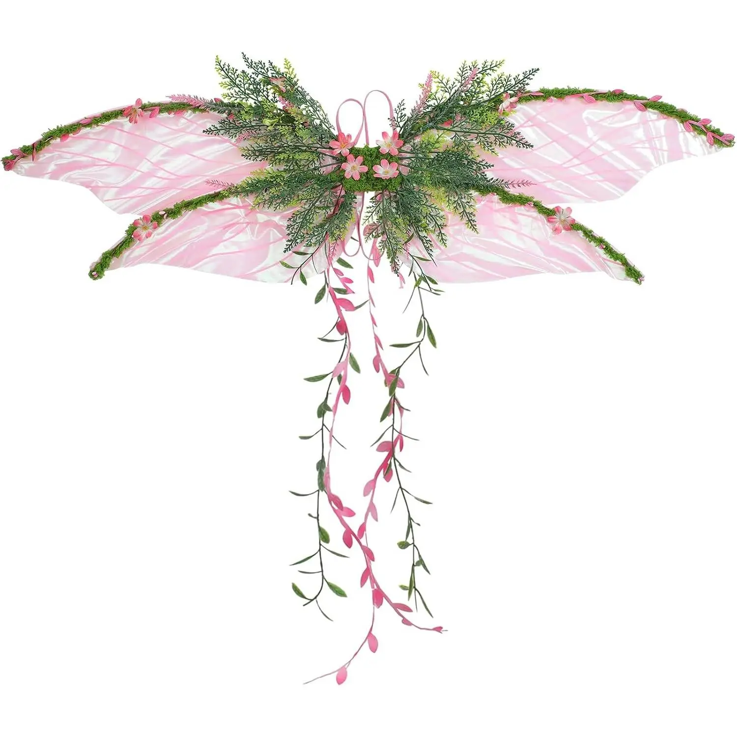 Pink Fairy Wings for Adults - Women's Butterfly Wings Mother Nature Costume Woodland Elf Wings with Pink Flowers, Leaves & Vines for Renaissance Renfaire Fantasy Cosplay(Gift)