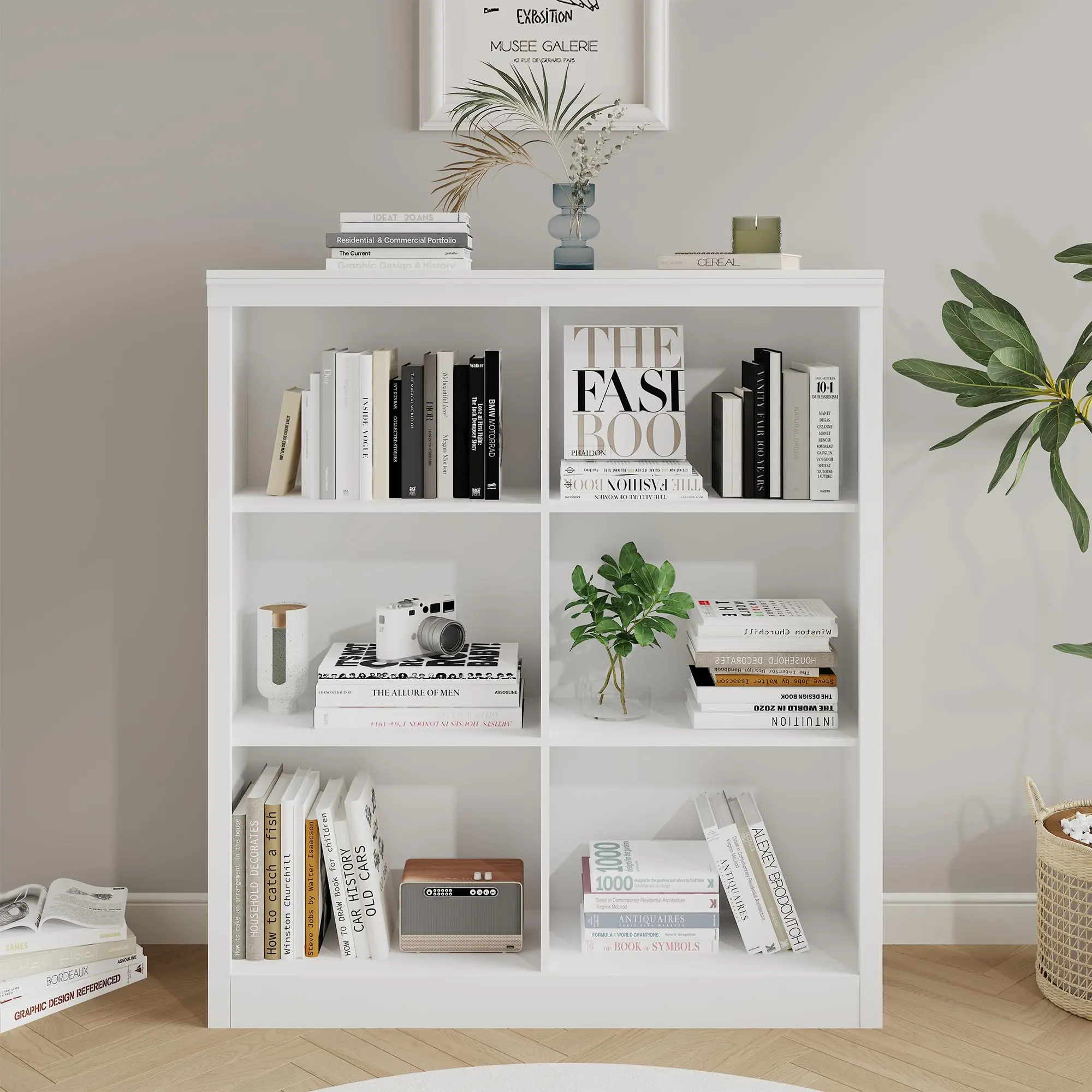 Garvee 6-Cube Farmhouse Wooden Storage Organizer Bookshelf with Open Shelves, 53-Inch Tall Anti-Tip Display Cabinet for Home Office, Living Room, and Bedroom Modern Storage Solution