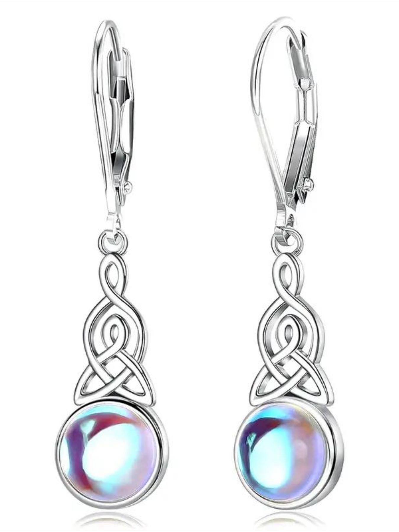 925 Sterling Silver Moonstone Decor Dangle Earrings, Vintage Style Drop Earrings for Women, Fashion Jewelry Accessories for Daily Wear