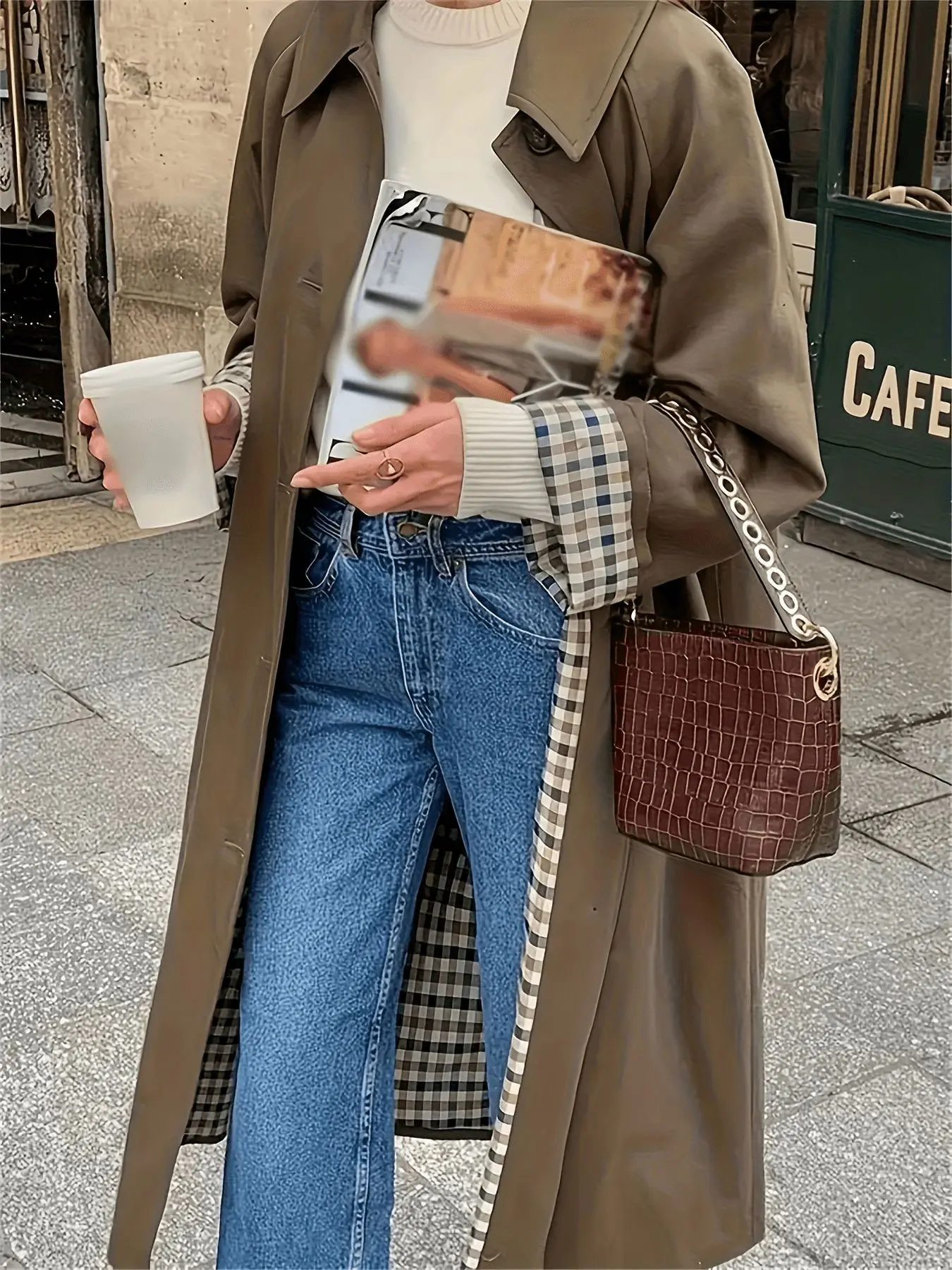 A women's brown Melton pea coat with a single-breasted collar, suitable for spring and autumn, perfect for daily outings, dating parties
