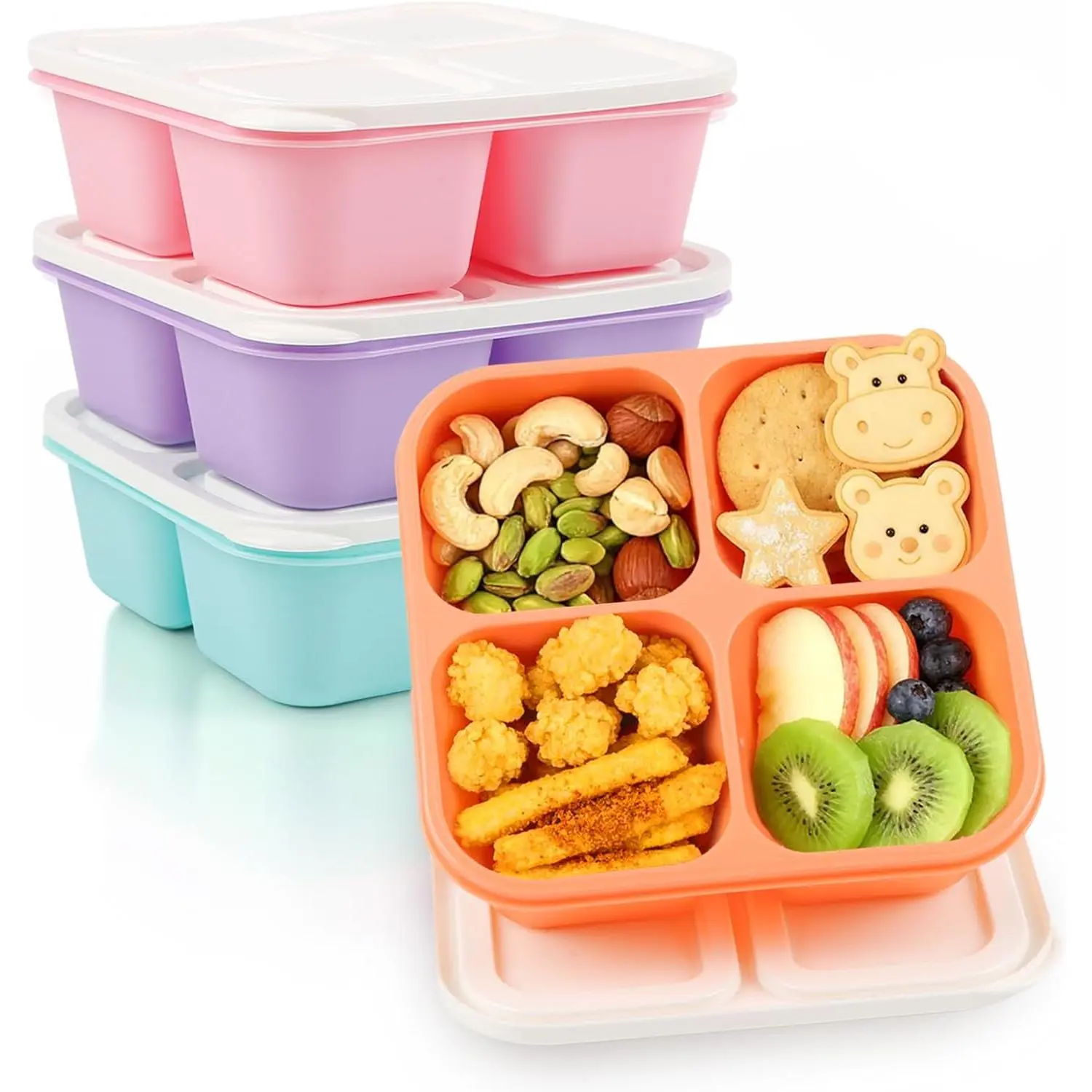 Bento Box Adult Lunch Box- 4 Pack,4 Compartment Snack Containers  Meal Prep Stackable  Lunch Containers for , Work, Travel (4 Color)