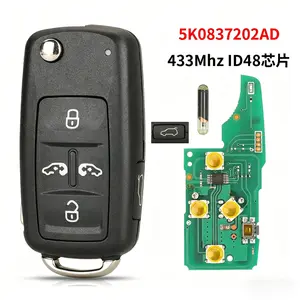 5 Button Flip Remote Car Key 433MHz ID48 Chip 5K0837202AD HU66 For VW Volkswagen Golf Jetta Beetle Tiguan Touran Accessories