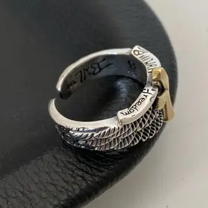 Original Retro Wings Cross Graffiti Letter Opening Ring Domineering Men'S Ring