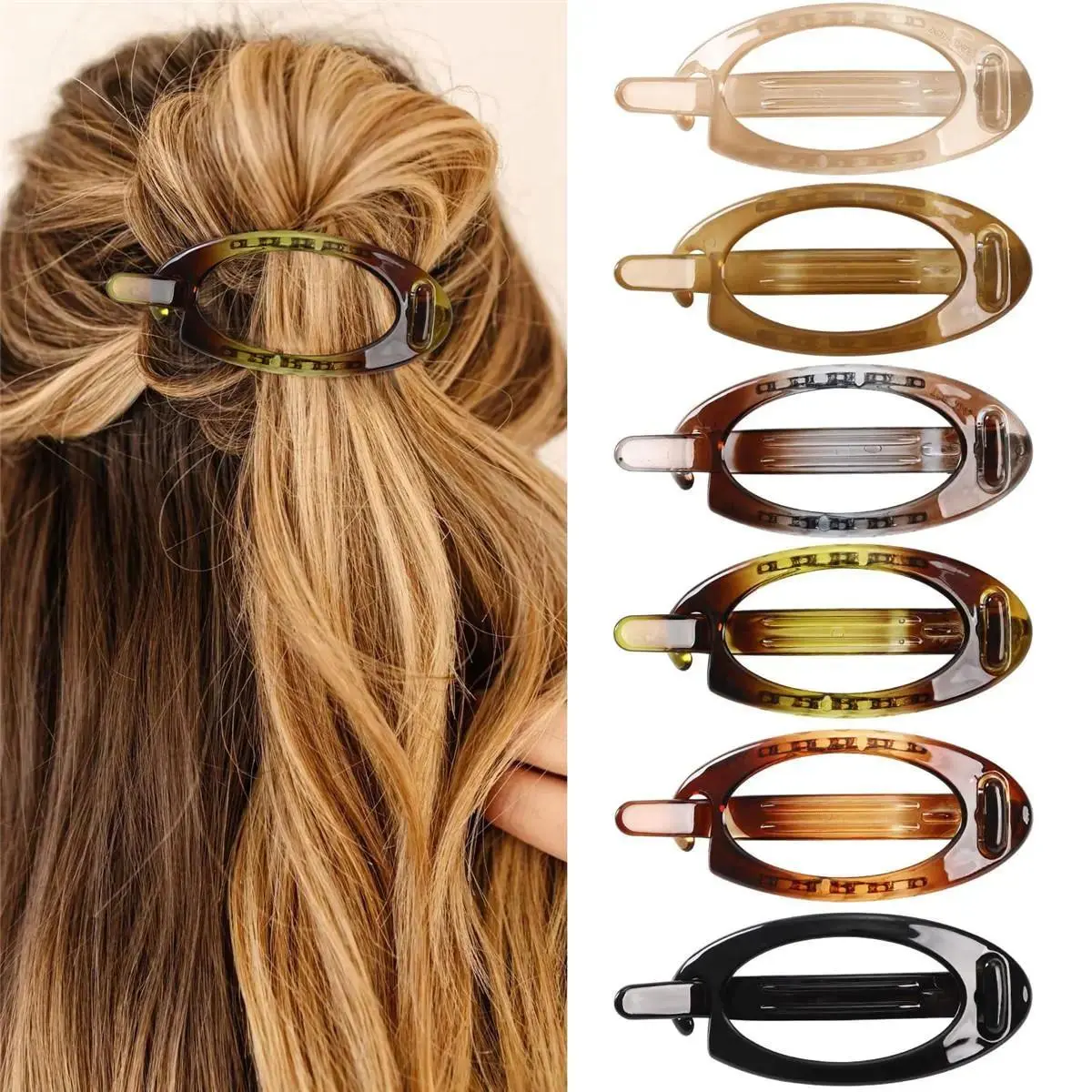 6-Piece Elegant Flat-Side Slide French Concord Claw Clips (3.35 in), Secure No-Slip Strong-Grip Hair Accessories for Female Daily & Working Use, Claw Clip, 3.35 Inch, Cotton, Accessories For Women, Acrylic, French Clip
