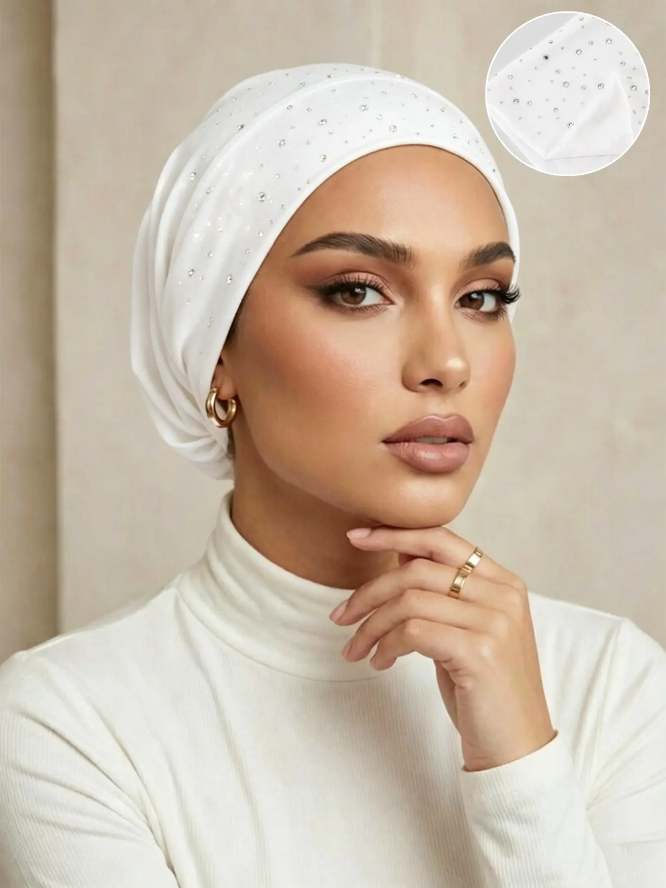 Women's Fashion Sequin Headscarf, Lightweight Breathable Inner Hijab, Modest Striped Design, Suitable for Abaya, All Seasons, Hijab Undercap