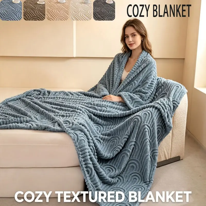 Soft Wavy Texture Plush Bed Blanket, Comfortable and Breathable, Portable Foldable Four-Season Blanket, Multi-Size and Color Options