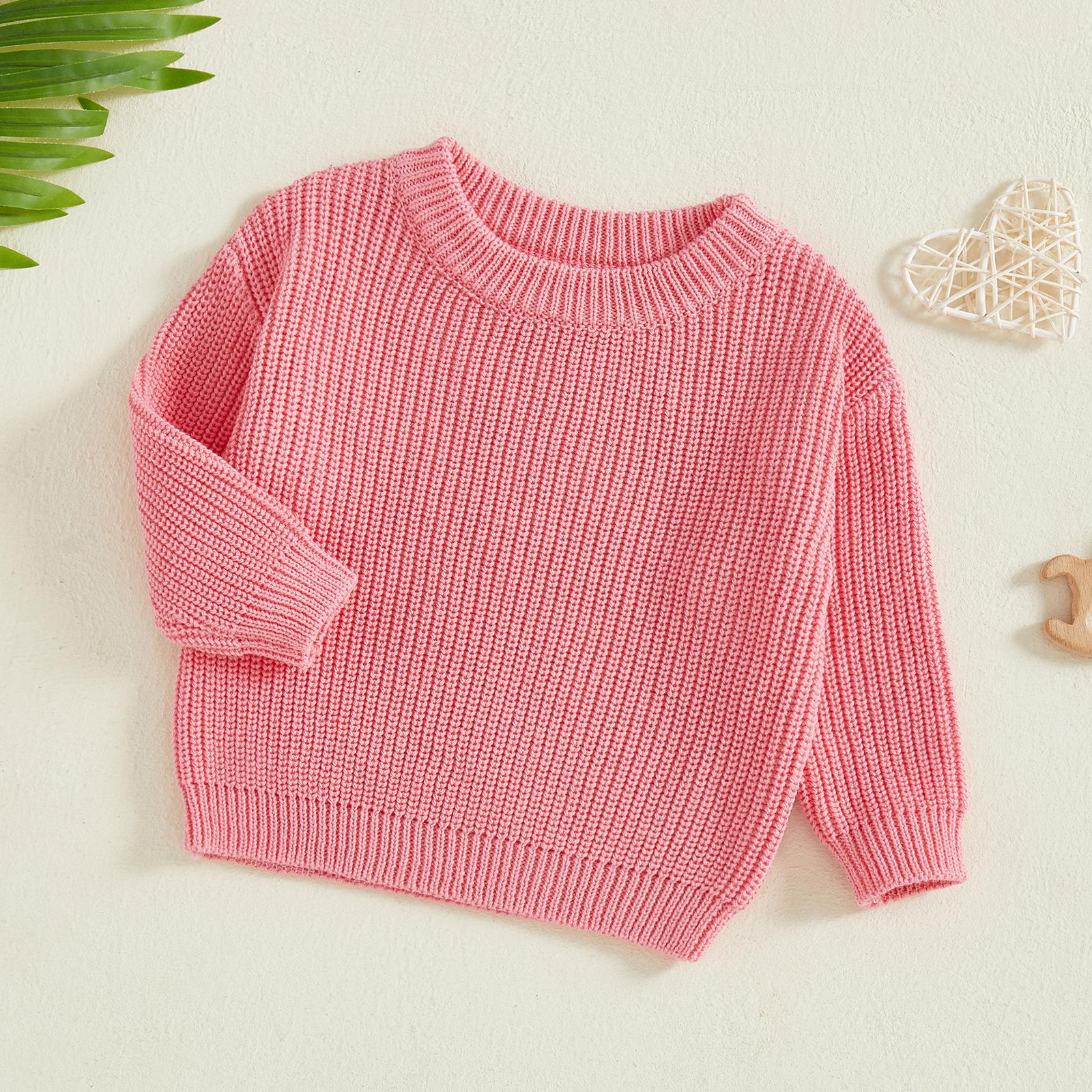 Toddler Baby Girl Boy Knit Sweater Pullover Solid Color Long Sleeve Fall Winter Tops 0-5 Years