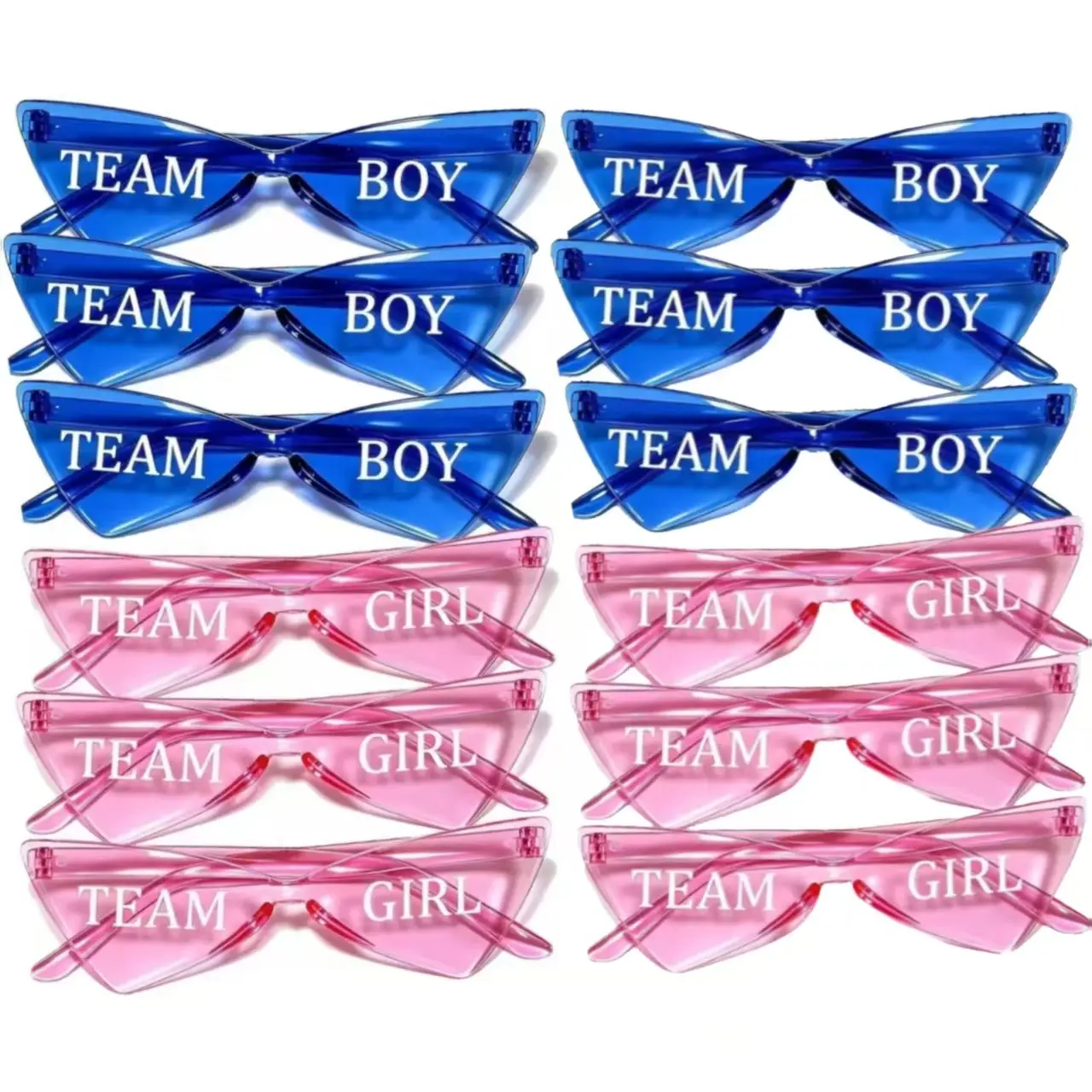 12 Piece Set Team Girl & Team Boy Triangle Decorative Glasses, Minimalist Transparent Style, Gender Reveal Party Props, Baby Shower Accessories