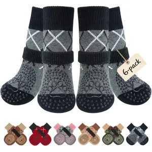 6PCS Dog Socks to Prevent Licking Paws for Cold Pavement, Winter Dog Shoes with Grippers for Hardwood Floors Anti Slip, Puppy Boots & Paw Protectors for Small Medium Large Senior Dogs,