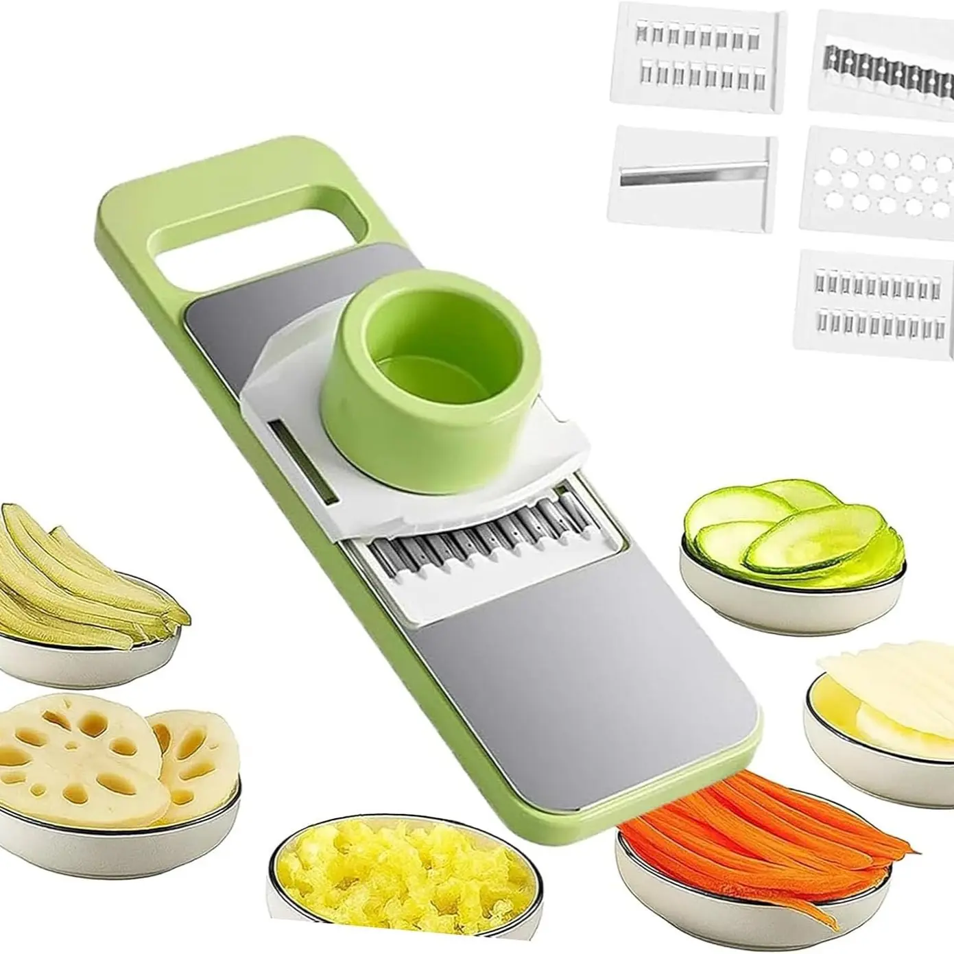 5 in 1 Slicer, Vegetable Chopper Multi Function Vegetable Slicer with Interchangeable Stainless Steel Blades, Handheld Kitchen Mandoline Shredder Grater Cutter Safe Hand Guard Vegetable Cutter Vegetable Cutter, Shredder and peeler For In Kitchen