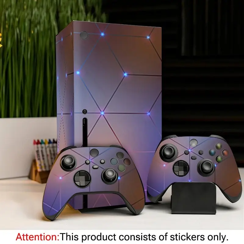 Blue Gradient Geometric Light Effect Vinyl Sticker for Xbox Series X, Waterproof Removable Controller Protection, Game Console Decor