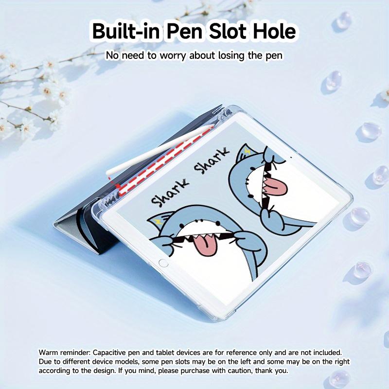 Cute shark pattern, with adjustable stand and pen slot, foldable non-slip TPU protective case, suitable for iPad mini, iPad Air, iPad Pro/iPad 10th generation, 11th generation and other series iPad protective cases