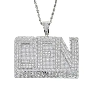 Iced-Out Cubic Zirconia 'Came From Nothing' Pendant Necklace for Men Bling Hip Hop Style with Copper Geometric Design Jewelry